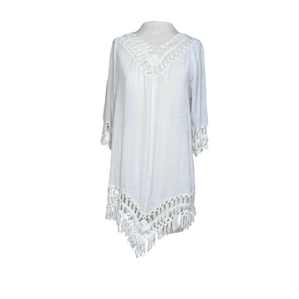 VENUS White Crochet Detail Swim Cover or Tunic Top size Large